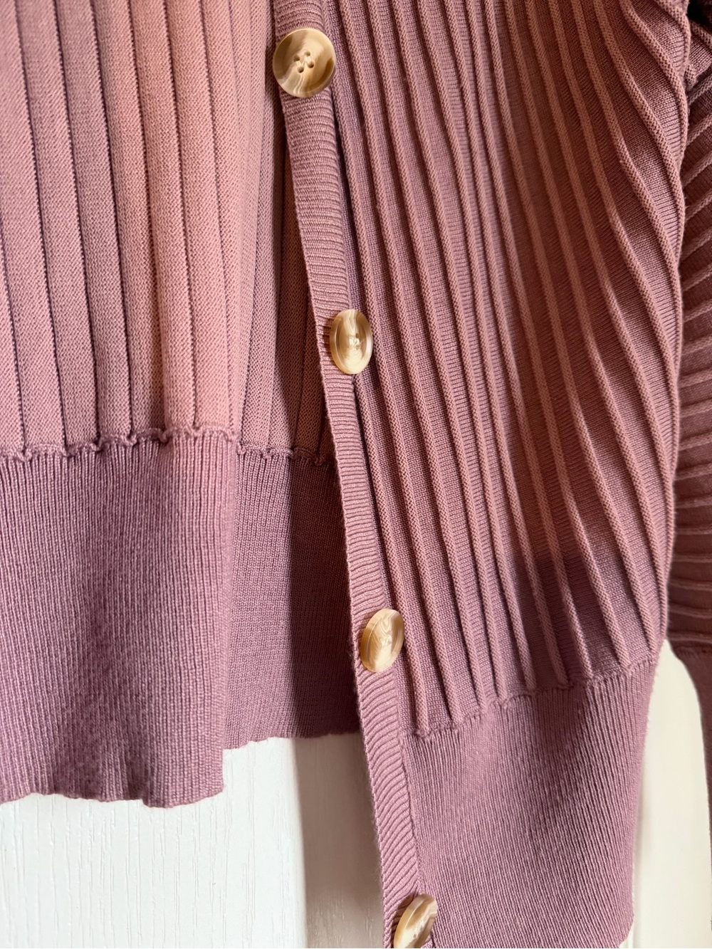 Pinque Dusty Rose Ribbed Cardigan Size Medium - Picture 3 of 9